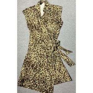 NWT Anne Klein Wrap Dress Womens P/L Leopard Print Midi Sleeveless